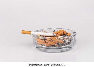 cigarette ashtray white background ash smoke butt.