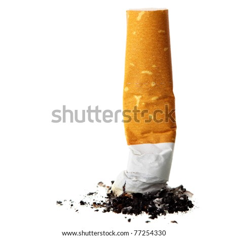 Cigarette butt close-up isolated on the white background