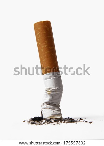 Cigarette butt isolated on white background.