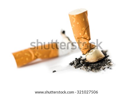 Cigarette butt isolated on white 