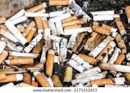 cigarette butts combined in a cigarette disc Concept of many cigarette debris after smoking