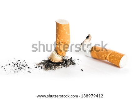 Cigarette butts isolated on white
