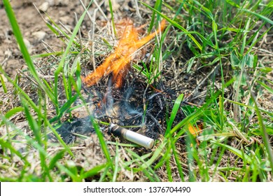 Cigarette Causing A Dangerous Fire On The Forest