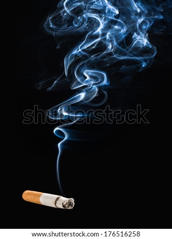 Cigarette with Filter and Ash, Smoking on Dark Background