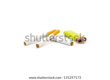 Cigarette with lighter isolated on white