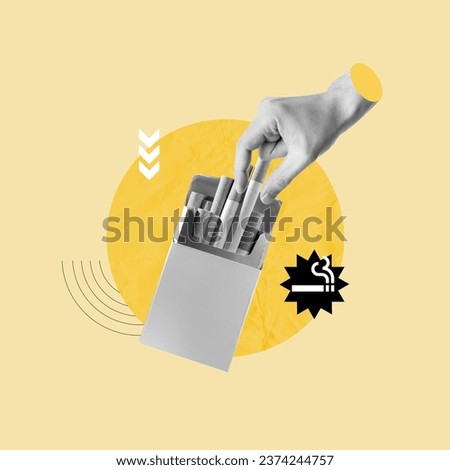 Cigarette pack, hand with cigars,
Cigarette, Pack of generic cigarettes, Packaging, Smoking,
Tobacco related product, Packaging, Cardboard container, Cigarette filter, concept, collage art, photo