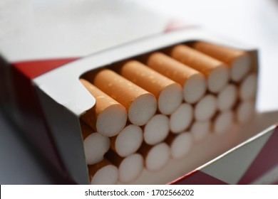 Cigarette Pack Open With White Background Macro Close Up 