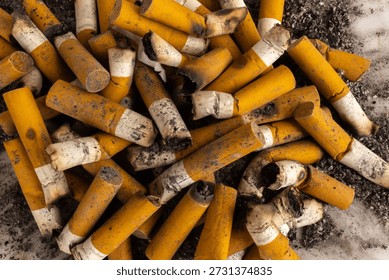 cigarette pile butt texture background.