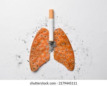 Cigarette Smoker's Lungs Isolated On White Background. Stop Smoking, World No Tobacco Day. Smoking Is Harmful To Human Organs. Resulting In Organ Damage.