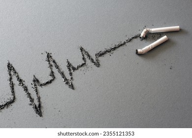 Cigarettes and cardiogram made of ash, harmful effects of cigarette smoking, creative concept  - Powered by Shutterstock