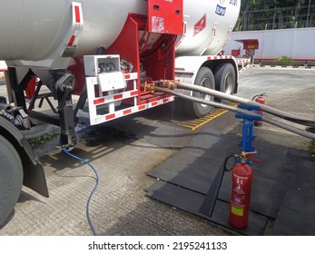 Cilacap, Indonesia - January 16th 2020: Liquid Petroleum Gas Loading Process.