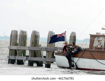 Cillian Murphy, Jack Lowden,Tom Glynn-Carney Filming For The World War II Action Thriller Dunkirk By Urk Netherlands July 2016