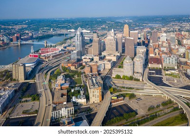 Cincinnati Aerial High Angle View, Ohio. Morning Light