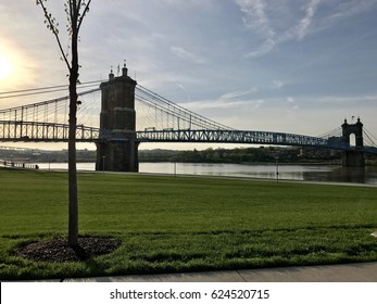 Cincinnati Bridge With An Early Sunrise.