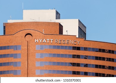 Cincinnati - Circa February 2019: Hyatt Regency Hotel And Conference Facility, Part Of The Hyatt Hotels Corporation 