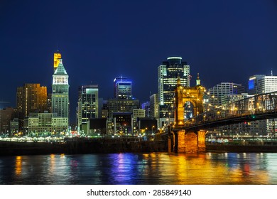 Cincinnati downtown overview in the night - Shutterstock ID 285849140