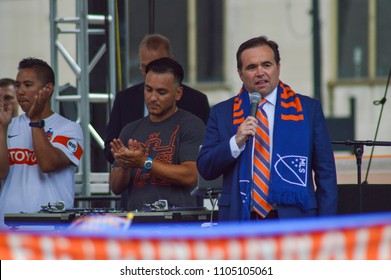 CINCINNATI, OH - MAY 29, 2018: Mayor John Cranley Speaks At Fountain Square, After The Announcement Of FC Cincinnati's Successful MLS Expansion Bid. 