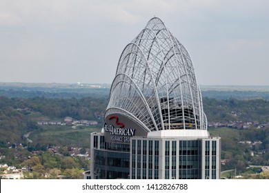 CINCINNATI, OH / USA APRIL 23, 2019: View Of The Great American Tower's Crown At Queen City Square, It As Inspired By Diana, Princess Of Wales's Tiara.