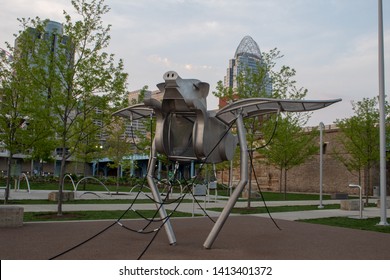 CINCINNATI, OH / USA APRIL 23, 2019: Flying Pig In Smale Riverfront Park Cincinnati Playground.