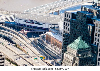 CINCINNATI, OHIO, DECEMBER 2016- View Of Downtown Cincinnati From The Carew Tower In The Winter