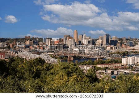Cincinnati Ohio as seen from Devou Park in Covington  Kentucky, USA, North America