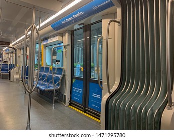 Cincinnati, Ohio / USA - April 22, 2019:  Interior View Of The Cincinnati Bell Connector Streetcar.