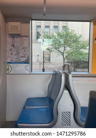 Cincinnati, Ohio / USA - April 22, 2019:  Seats On The Cincinnati Bell Connector Streetcar.