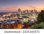 Cincinnati, Ohio, USA cityscape at twilight.