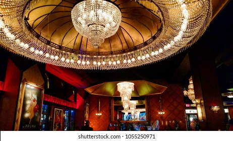 Cincinnati, Ohio / USA - July 27, 2016:

Interior Chandeliers Adorn The Ceiling Of Jeff Ruby's Steakhouse In Downtown Cincinnati. 