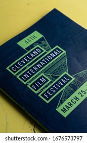 Cincinnati, Ohio / USA - March 15 2020: Close Up Shot Of The Program Guide For The 44th Cleveland International Film Festival (March 25-April 5, 2020) At Tower City Cinemas. The Theme Is 