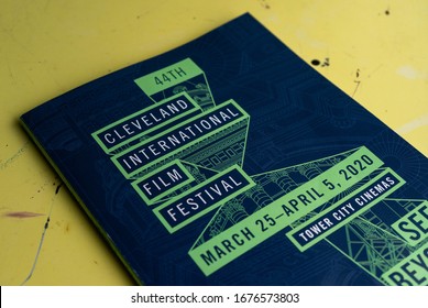 Cincinnati, Ohio / USA - March 15 2020: Close Up Shot Of The Program Guide For The 44th Cleveland International Film Festival (March 25-April 5, 2020) At Tower City Cinemas. The Theme Is 