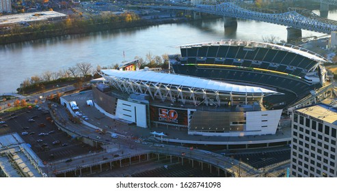 CINCINNATI, OHIO/UNITED STATES- NOVEMBER 15, 2017: An aerial of Paul Brown Stadium, Cincinnati, Ohio home to the Cincinnati Bengals