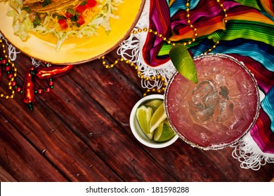 Cinco De Mayo Background With Tasty Margarita And Decorations