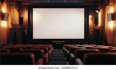 Cinema with white blank screen for mockup