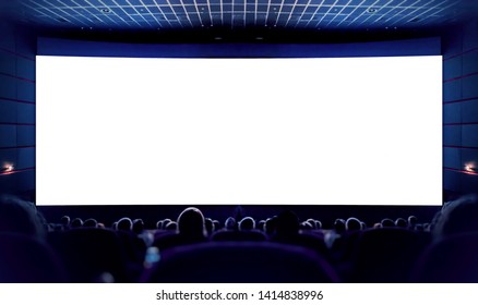 Cinema. White screen in the cinema and the audience watching the movie. - Shutterstock ID 1414838996