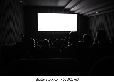 Cinema White Screen Seats People Silhouettes Stock Photo 583923763 ...