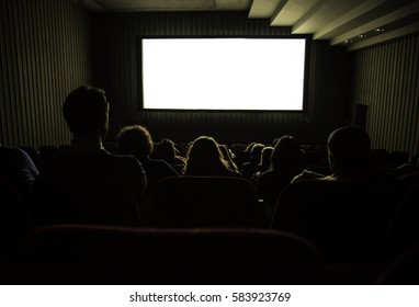 Cinema White Screen Seats People Silhouettes Stock Photo (Edit Now ...