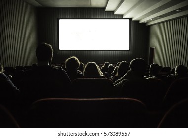 Cinema White Screen Seats People Silhouettes Stock Photo 583923739 ...