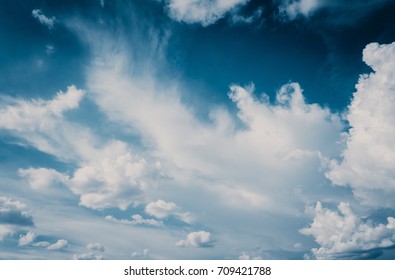 Cinematic Blue Sky And White Cloud For Background And Copy Space