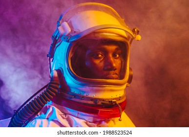 Cinematic Image Of An Astronaut. Colorful Portrait Of A Man With Spacesuit