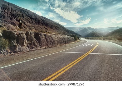 Cinematic Road Landcape. Humahuaca Valley, Altiplano, Argentina