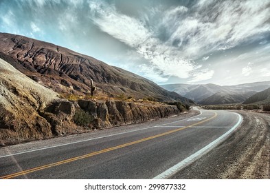 Cinematic Road Landcape. Humahuaca Valley, Altiplano, Argentina