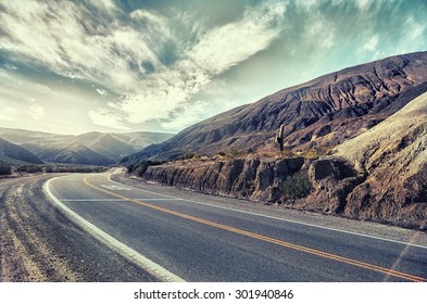 Cinematic road landscape. Humahuaca valley, Altiplano, Argentina. Misty road. Mist. Cross-processed. Vintage style. Instagram filter. - Powered by Shutterstock