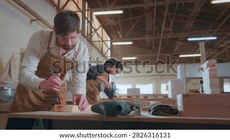 Cinematic View Of Carpentry Workshop Team Working