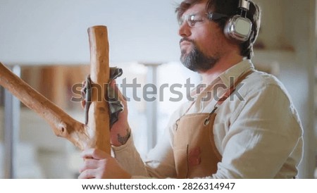 Cinematic View Of Man Working in Carpentry Workshop