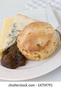 Cinnamon And Apple Scone With Stilton Cheddar And Chutney