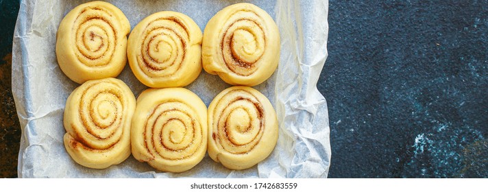 cinnamon bun roll home baked goods Menu concept healthy food background top view copy space - Shutterstock ID 1742683559