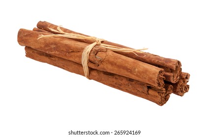 Cinnamon Bundle Tied With Raffia.  The Subject Is A Cut Out, And Is Isolated On A White Background. 