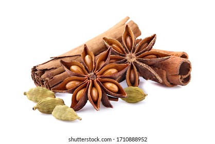 Cinnamon,  cardamom and  anise closeup on white background. Spices isolated. - Powered by Shutterstock