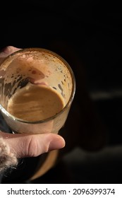 Cinnamon Macchiato In A Glass Beaker In The Cafe
